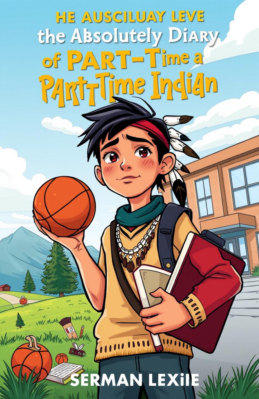A poignant and colorful illustration representing themes from 'The Absolutely True Diary of a Part-Time Indian' by Sherman Alexie