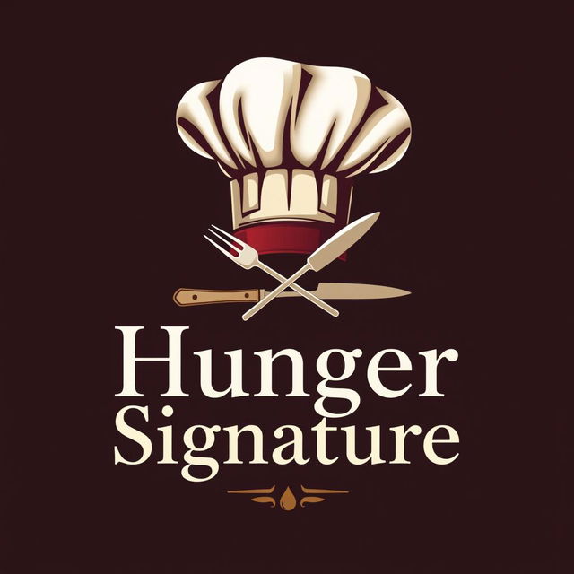 A realistic and detailed logo design for a chef-themed brand named 'Hunger Signature'