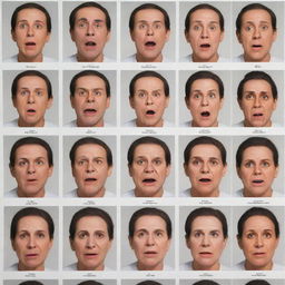 Produce a comprehensive psychological chart, marking a full spectrum of human disorders, accompanying each disorder with an illustration of a human face showcasing related facial expressions