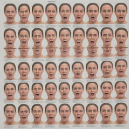 Produce a comprehensive psychological chart, marking a full spectrum of human disorders, accompanying each disorder with an illustration of a human face showcasing related facial expressions