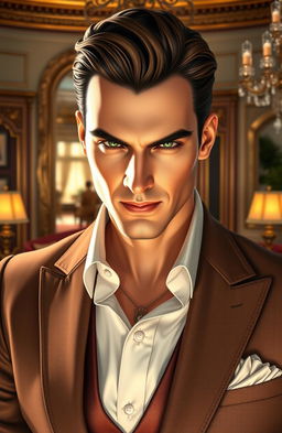 A handsome and stylish man depicted as a soft, possessive character, exuding confidence and charm