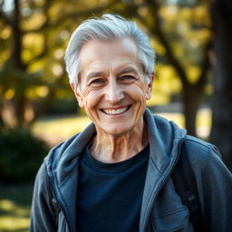 A portrait of an older individual who appears youthful and healthy