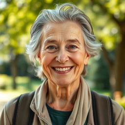 A portrait of an older individual who appears youthful and healthy