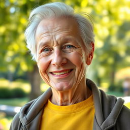 A portrait of an older individual who appears youthful and healthy