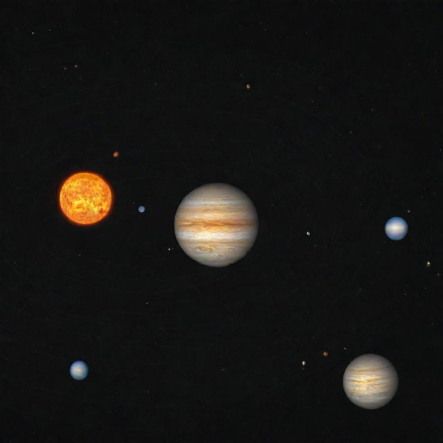 A detailed solar system with all the planets, sun, and asteroid belt