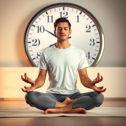 A focused individual practicing fasting, sitting cross-legged in a serene environment