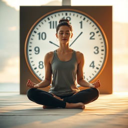 A focused individual practicing fasting, sitting cross-legged in a serene environment