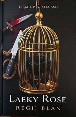 A dark cover featuring a black rose inside an open golden cage
