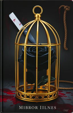 A dark cover featuring a black rose inside an open golden cage