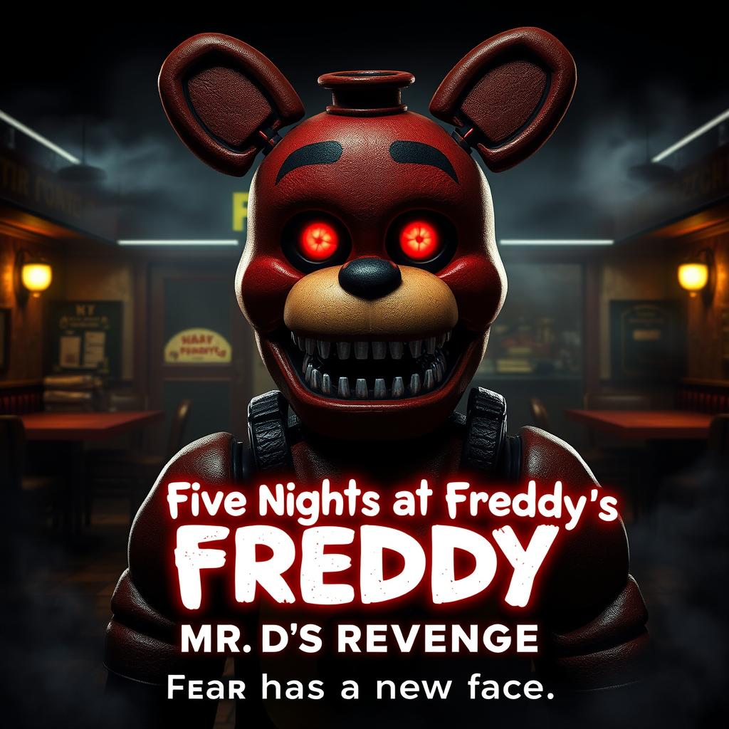 An epic movie poster for a Five Nights at Freddy's (FNAF) film featuring a character named Mr