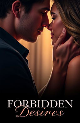 An intimate moment between a couple in a softly lit room, their faces close together, eyes locked in a passionate gaze