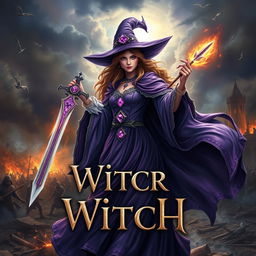 An enchanting book cover illustrating a powerful witch from the 1800s in a war-torn kingdom