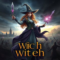 An enchanting book cover illustrating a powerful witch from the 1800s in a war-torn kingdom