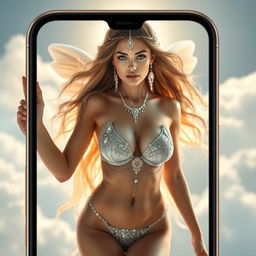 A beautifully styled heavenly goddess wearing a stunning bikini, exuding an aura of divine beauty and sexiness