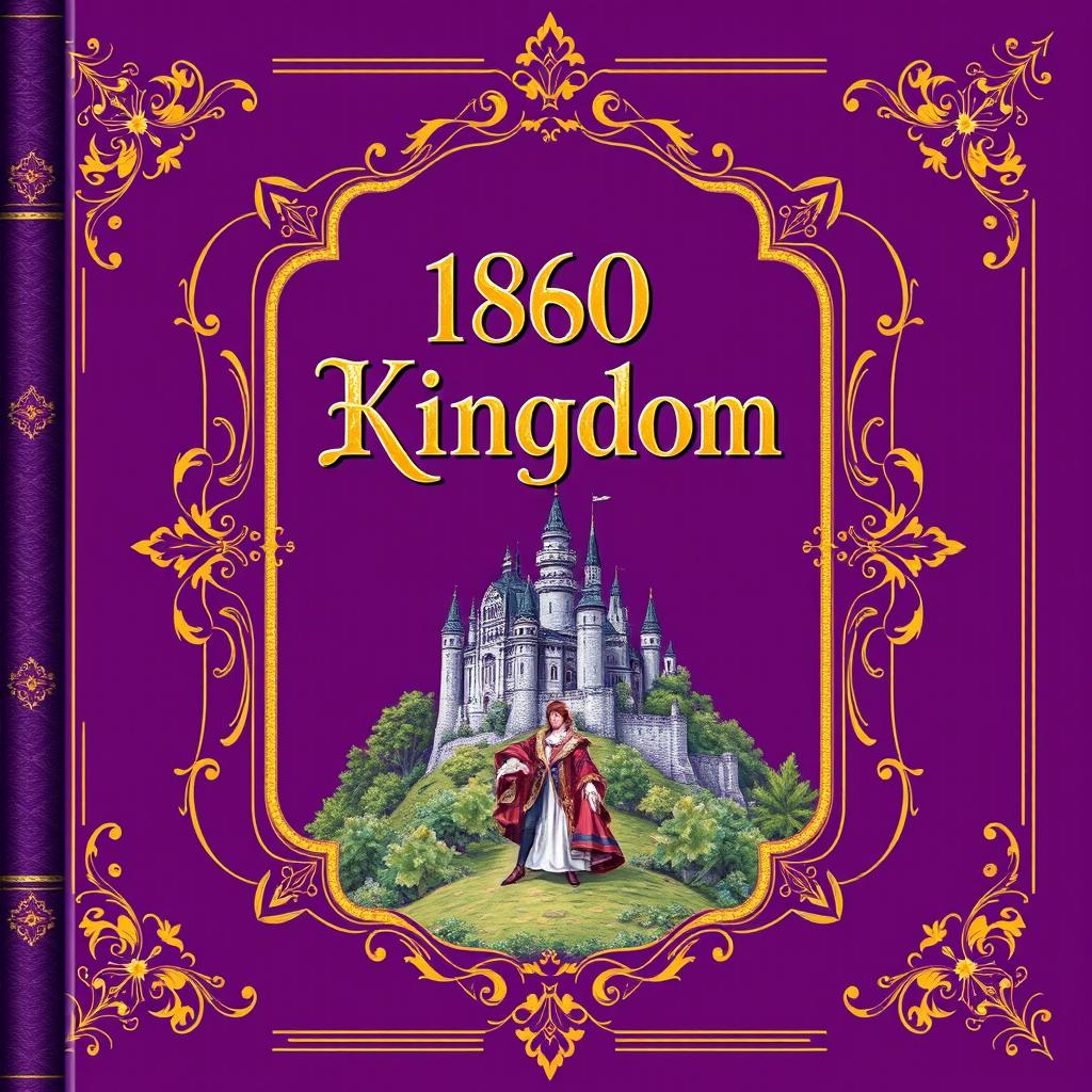 An 1800s style book cover featuring a majestic amethyst color theme, evoking a sense of royalty and grandeur