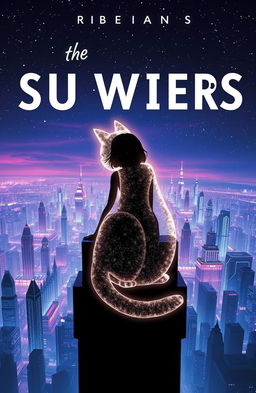 A sci-fi book cover featuring the silhouette of a girl sitting in a high tower, gazing down at a sprawling futuristic city below