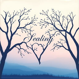 A soft gradient background transitioning from deep blue at the bottom to warm pastel pink at the top, representing anxiety and loss merging into love and healing