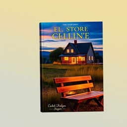 A captivating book cover featuring a serene scene of a cozy house sitting peacefully in the background, with a picturesque farmhouse illuminated by warm, inviting lights