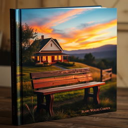 A captivating book cover featuring a serene scene of a cozy house sitting peacefully in the background, with a picturesque farmhouse illuminated by warm, inviting lights