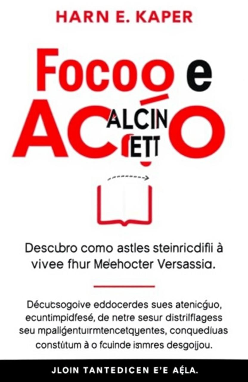 A motivational poster with the title 'Foco e Ação: Como Alcançar Seus Objetivos e Viver Sua Melhor Versão' prominently displayed in bold red letters at the top