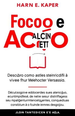 A motivational poster with the title 'Foco e Ação: Como Alcançar Seus Objetivos e Viver Sua Melhor Versão' prominently displayed in bold red letters at the top