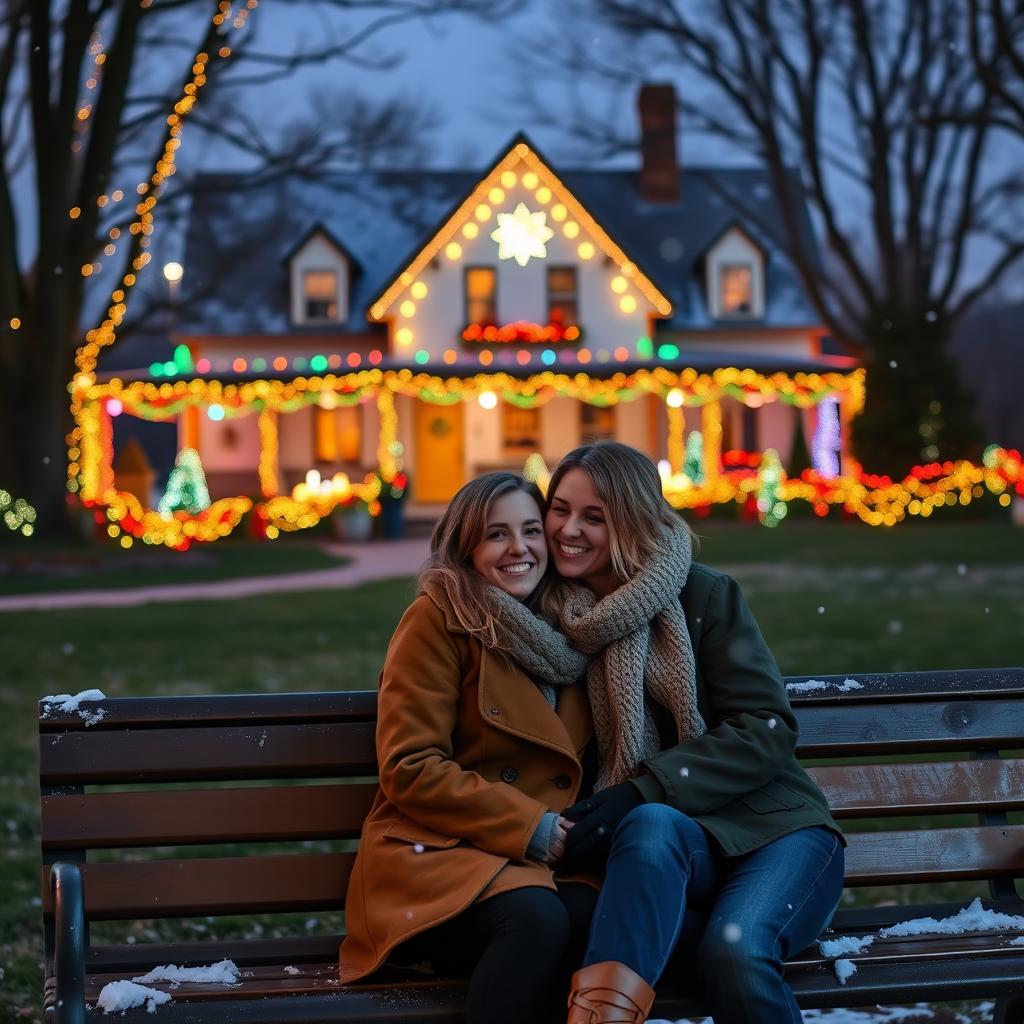 A couple sitting together on a park bench, smiling and enjoying each other's company