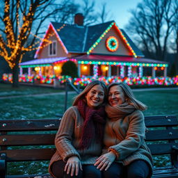 A couple sitting together on a park bench, smiling and enjoying each other's company