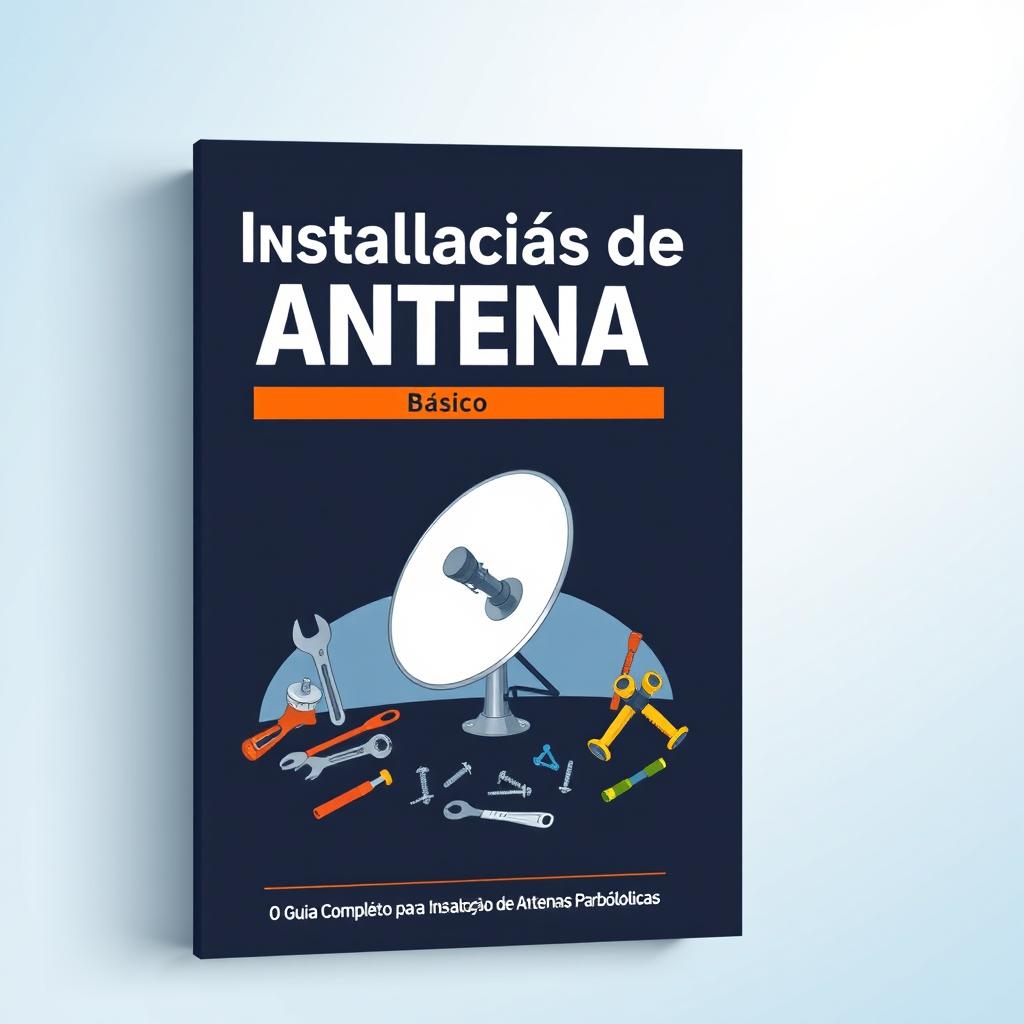 A book cover design for an e-book titled 'Instalação de Antena - Básico'