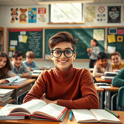 A classroom scene featuring a confident, stylish student known as the 'teacher's pet