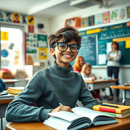 A classroom scene featuring a confident, stylish student known as the 'teacher's pet