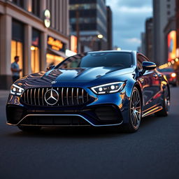 A hyper-realistic fusion of a sleek 2024 Mercedes C63 AMG and a classic 1956 Chevrolet Bel Air, showcasing a stunning design blend that combines modern aerodynamic features with vintage retro elements