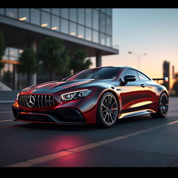 A hyper-realistic rendering of a vehicle that combines the sleek, modern design of a 2024 Mercedes C63 AMG and the iconic, aggressive features of a 1992 Lamborghini Diablo