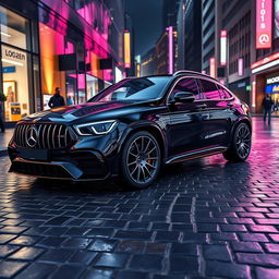 A hyper-realistic rendering of a stunning 2024 Mercedes C63 AMG combined with a 2024 Lamborghini Urus, showcasing the sleek aerodynamic lines of the Mercedes with the aggressive styling and bold presence of the Lamborghini