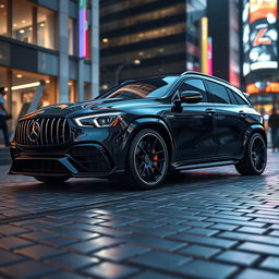 A hyper-realistic rendering of a stunning 2024 Mercedes C63 AMG combined with a 2024 Lamborghini Urus, showcasing the sleek aerodynamic lines of the Mercedes with the aggressive styling and bold presence of the Lamborghini