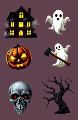 Six iconic horror symbols representing different aspects of the horror genre