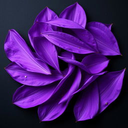 Complete purple petals on a black background, each petal adorned with small golden threads intricately woven throughout