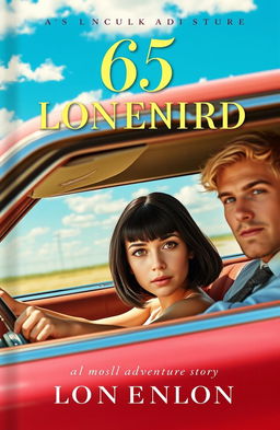A striking book cover featuring a girl with big brown eyes, shoulder-length dark hair with bangs elegantly framing her forehead, sitting in the passenger seat
