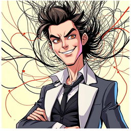 A dynamic representation of a manipulator, illustrating an individual in a confident stance with an enigmatic smile