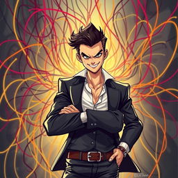 A dynamic representation of a manipulator, illustrating an individual in a confident stance with an enigmatic smile