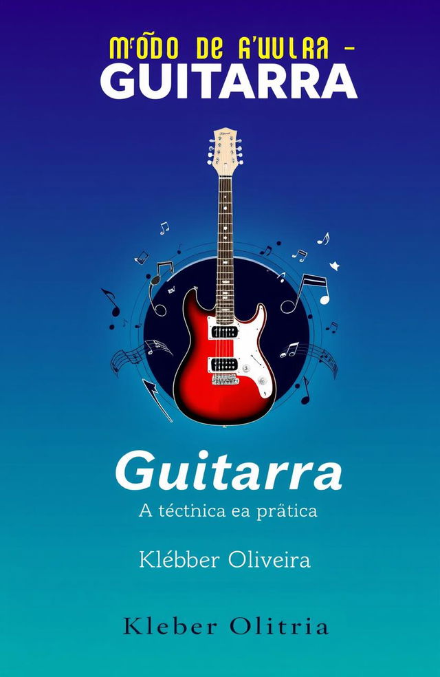 A sleek, modern e-book cover design for 'Método de Guitarra - A técnica na prática' by Kleber Oliveira