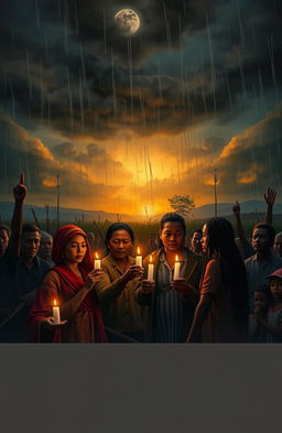 A depiction of a historical moment in the Chimoio massacre, showcasing a vivid and emotional representation of resilience and remembrance