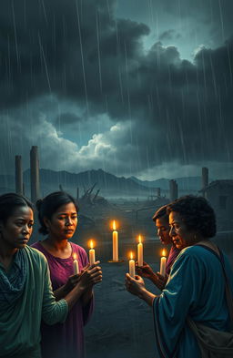 A depiction of a historical moment in the Chimoio massacre, showcasing a vivid and emotional representation of resilience and remembrance