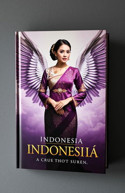 A mesmerizing book cover featuring a central icon of an Indonesian woman wearing a traditional kebaya, elegantly detailed and adorned in rich textures
