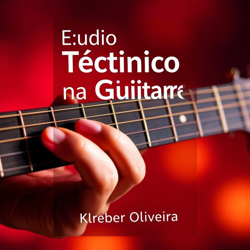 A contemporary and visually striking e-book cover design for 'Estudo Técnico na Guitarra' by Kleber Oliveira