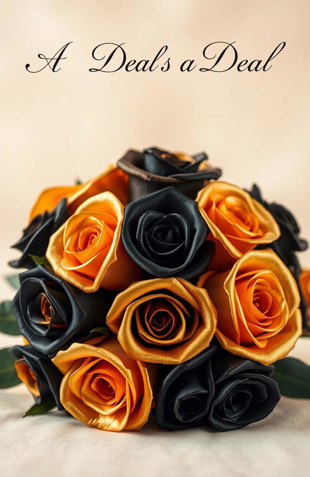 A stunning arrangement of gold and black roses set against a soft, blurred background