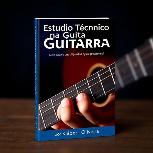 A visually captivating e-book cover design for 'Estudo Técnico na Guitarra' by Kleber Oliveira