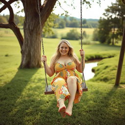 An analogue photograph capturing a full body shot of a curvy woman with long blonde hair