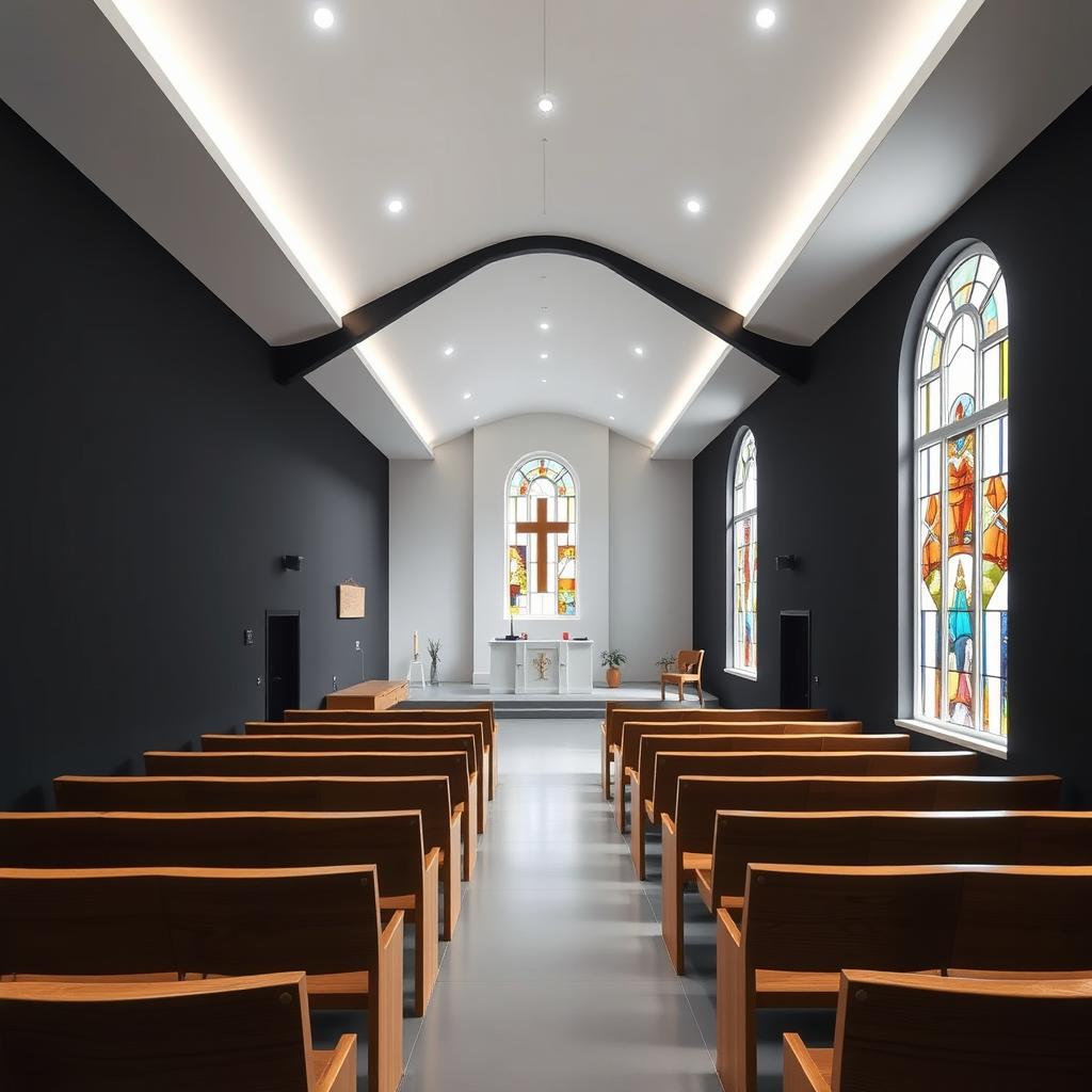 Interior of an evangelical church, dimensions 8 meters long, 4 meters wide, and 2 meters high