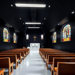Interior of an evangelical church, dimensions 8 meters long, 4 meters wide, and 2 meters high