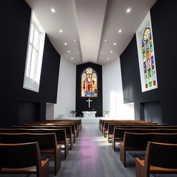 Interior of an evangelical church, dimensions 8 meters long, 4 meters wide, and 2 meters high